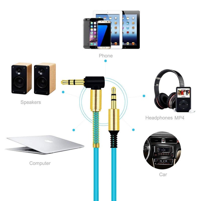 JacobsParts 3.5mm AUX Cable Car Stereo Audio Auxiliary Headphone Jack Cord Right Angle Male to Male, 3ft (Blue) - Image 4